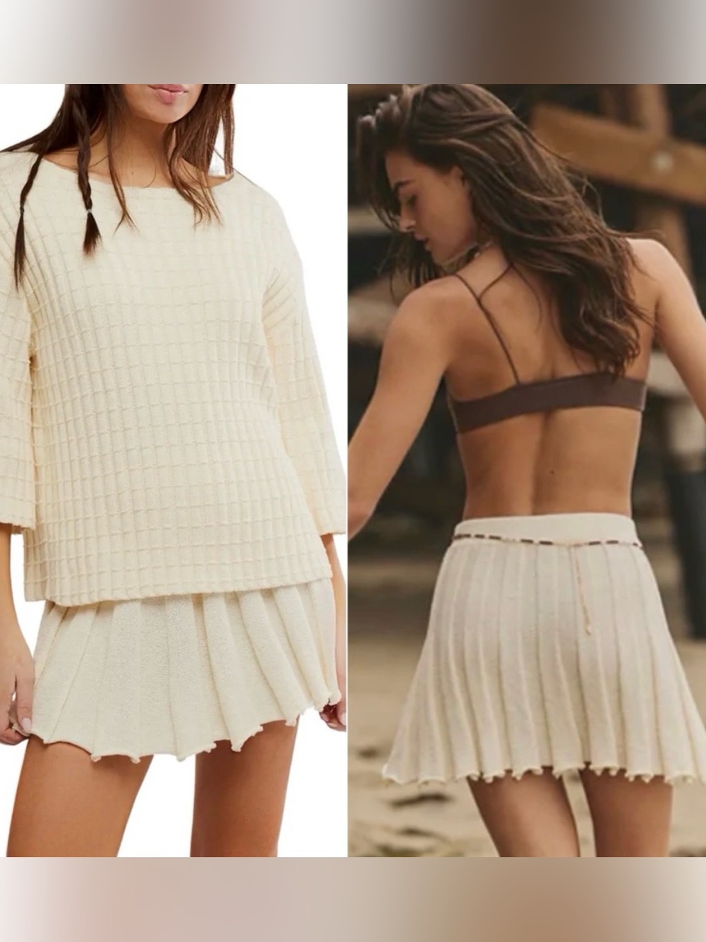 Free People Beach Kenzie Knit Pleated A-line Pull-On Boho Mini Skirt- Sz XL